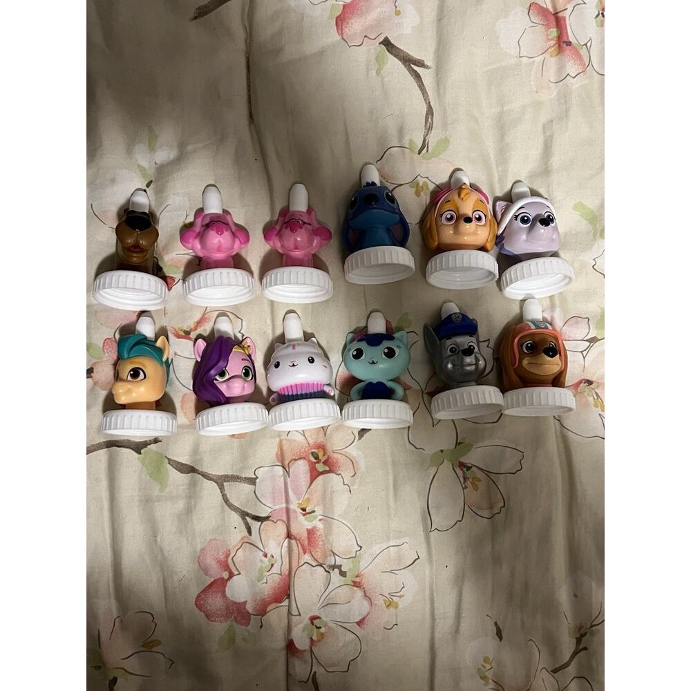 Good2Grow Juice Bottle Toppers Lot 12 Paw Patrol, Stitch, My Little Pony, Gabbys